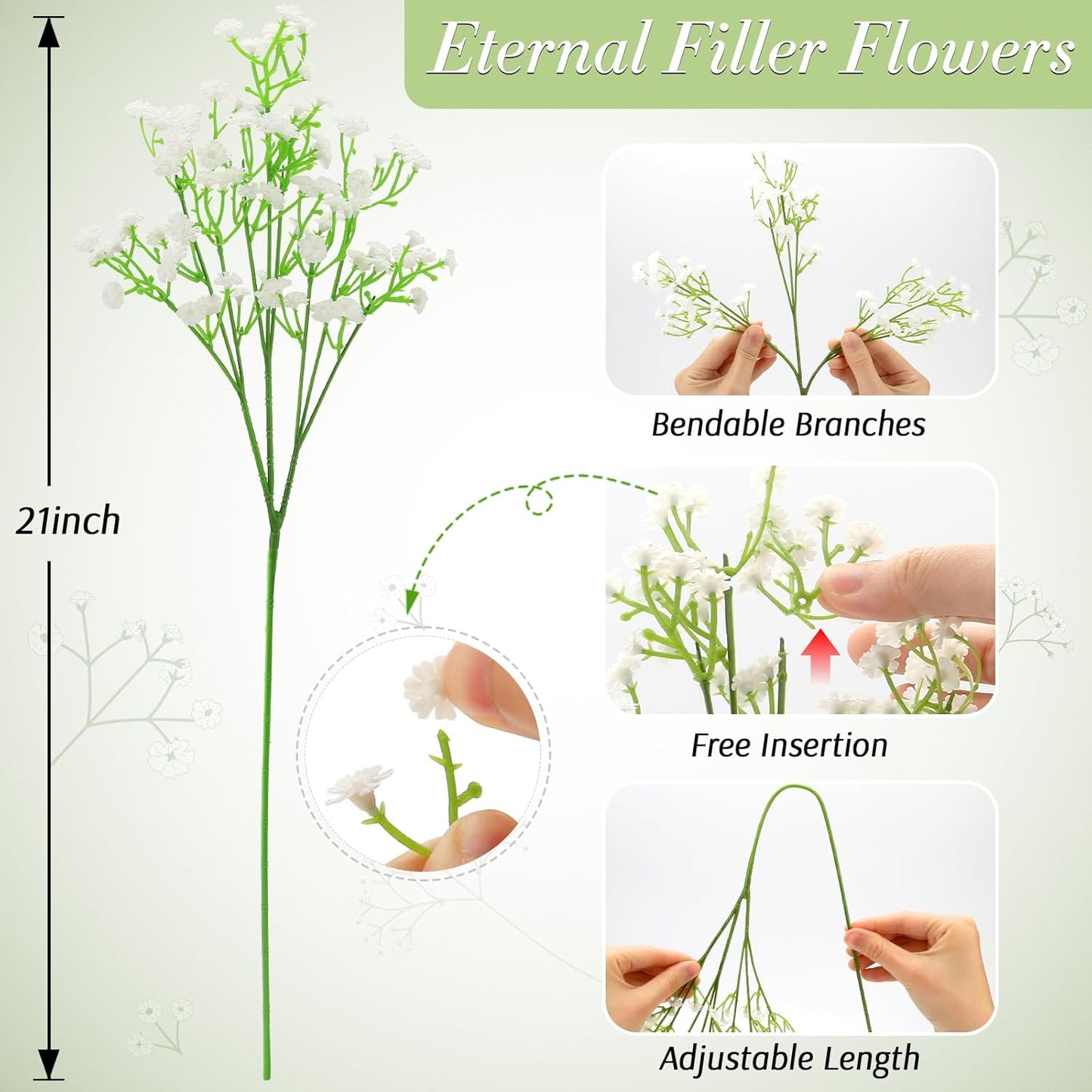 Babys Breath Artificial Flowers, Real Touch Babys Breath Flowers Artificial Bulk for Wedding Decor, White Fake Flowers for Party Home Garden Decor (48, White)