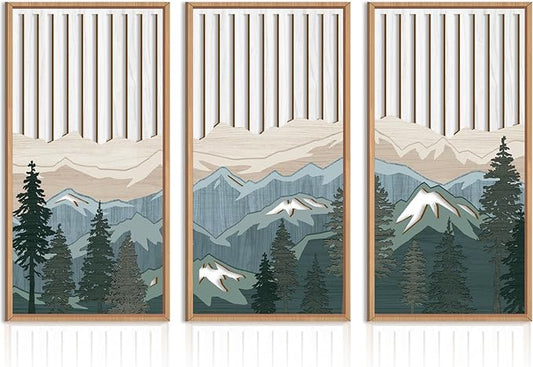 IARTTOP Large Mountain Wood Wall Art Framed Decor Set Of 3, Modern Mountain by IARTTOP