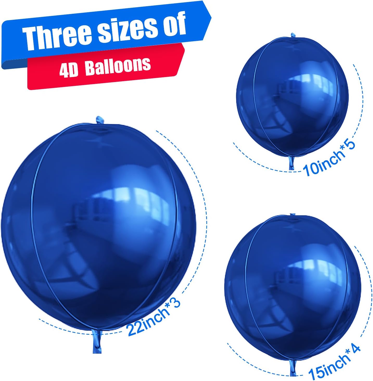 12Pcs Navy Blue Round Foil Balloons, 22" 15" 10" 4D Helium Ball Balloon, Metallic Blue Foil Balloon for Birthday Graduation Wedding Anniversary New Year Eve Disco Prom Party Decorations