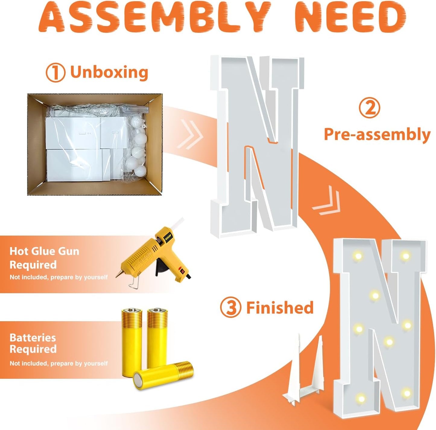 3FT Marquee Letter N, Block Marquee Light Up Letters for Birthday Baby Shower Party Backdrop Decor, Large Light Up Letters for Indoor & Outdoor Wedding Engagement Party Decorations