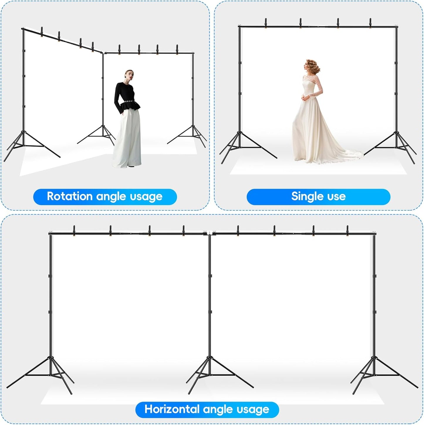 Photo Video Studio Large 20x7ft Adjustable Backdrop Stand, Photography Background Support System Kit with 310° Angle Rotatable Connector, 8 Clamps, 3 Sandbags and Carrying Bag