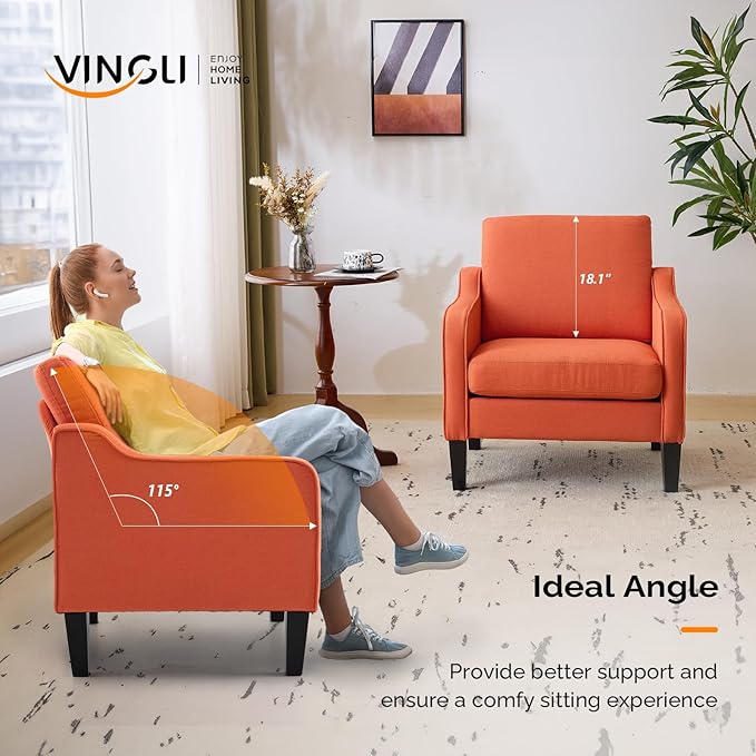 VINGLI Burnt Orange Mid Century Modern Accent Chair - Image 4