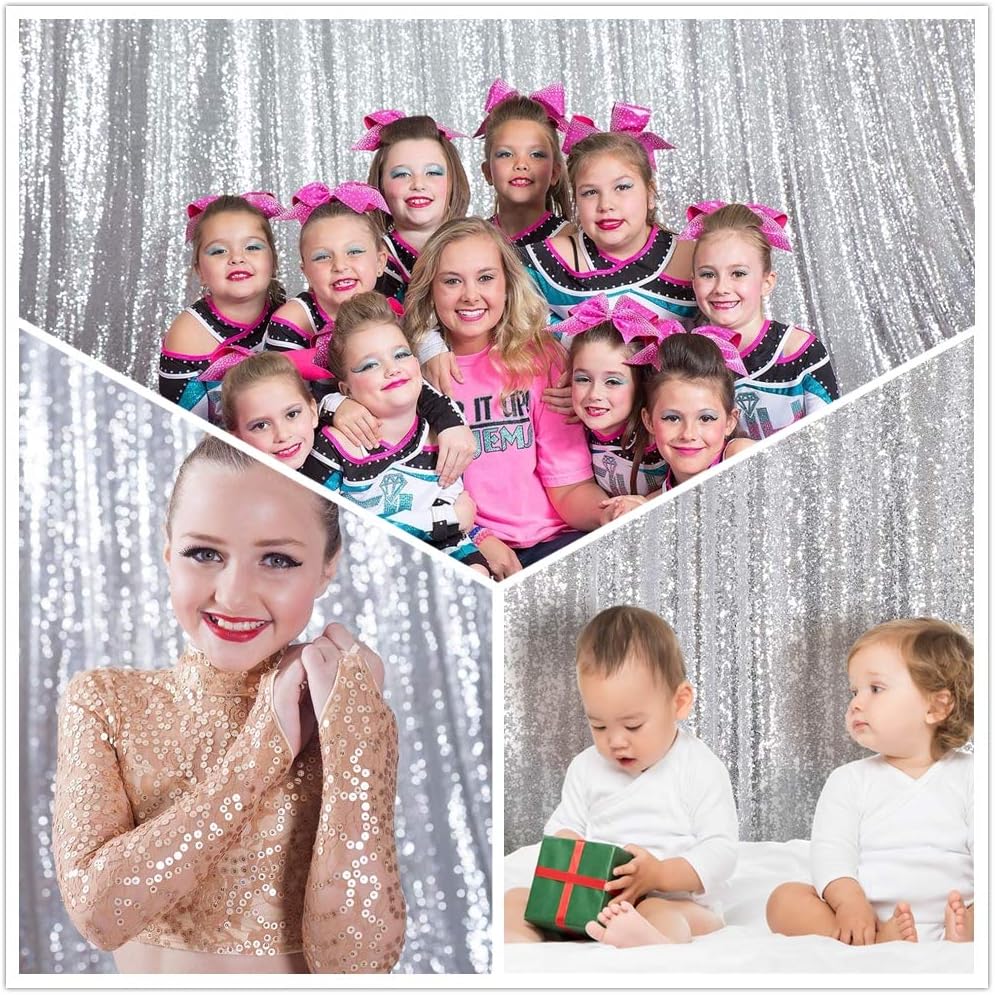 Eternal Beauty Silver Sequin Backdrop, 5x7 Ft Glitter Background Curtains for Shimmer Photography Party Wedding Birthday Back Drop Decor