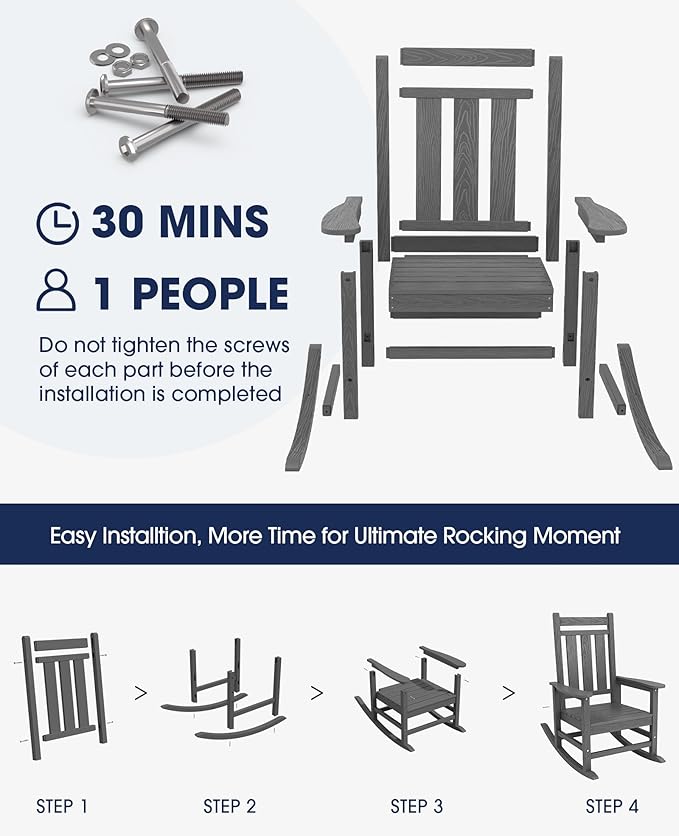 KINGYES Oversized Outdoor Rocking Chair Set of 2, All-Weather Patio Rocking - Image 9