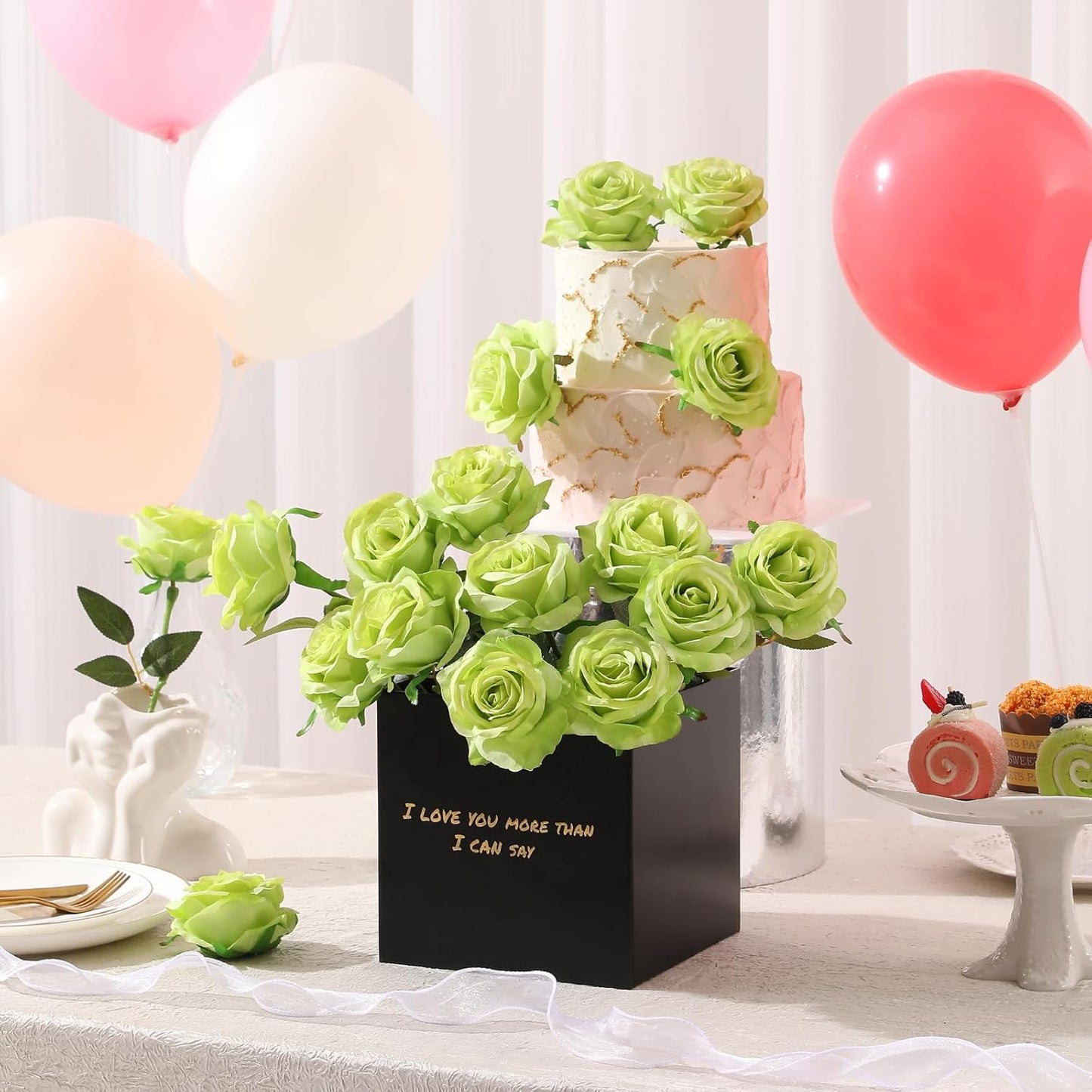 Tifuly Green Roses Artificial Flowers -12Pcs Realistic Single Long Stem Fake Silk Roses Bouquet for Party Home Wedding Centerpiece Hotel Office Decor