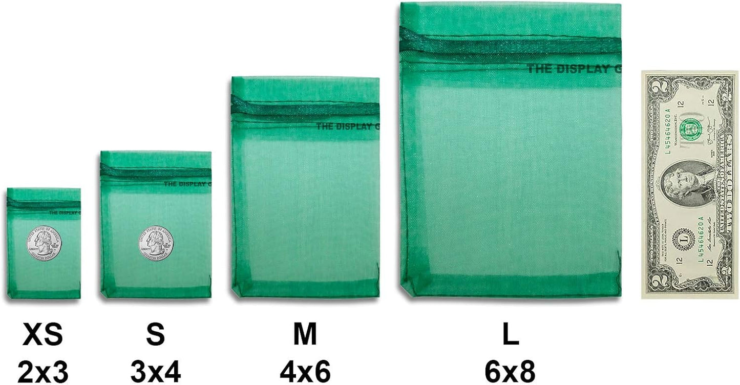 TheDisplayGuys 48-Pack 3x4 Dark Green Sheer Organza Gift Bags with Drawstring, Jewelry Candy Treat Wedding Party Favors Mesh Pouch