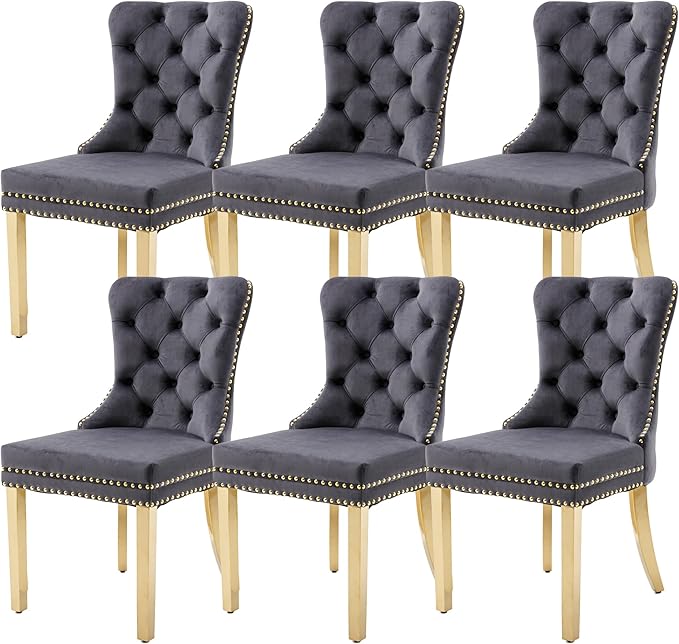 KCC Velvet Dining Chairs Set of 6, Upholstered High-end Tufted Dining Chair by KCC