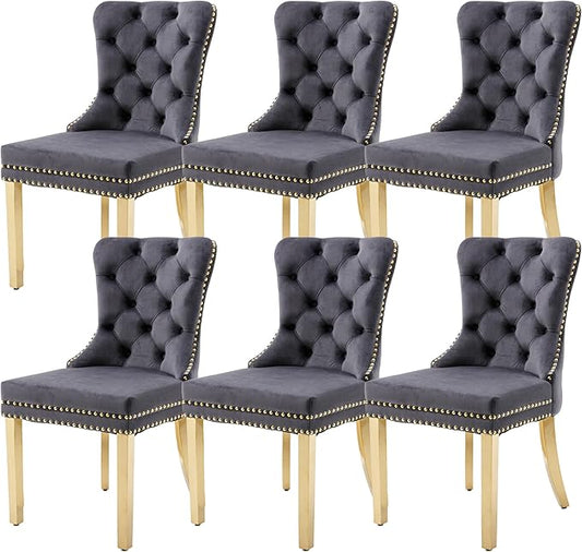 KCC Velvet Dining Chairs Set of 6, Upholstered High-end Tufted Dining Chair by KCC