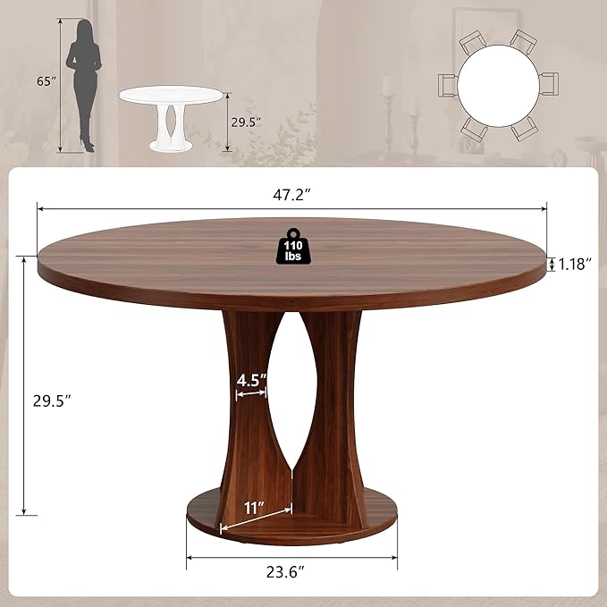 Einhomn 47.2-inch Round Dining Table, Kitchen Table - Image 2