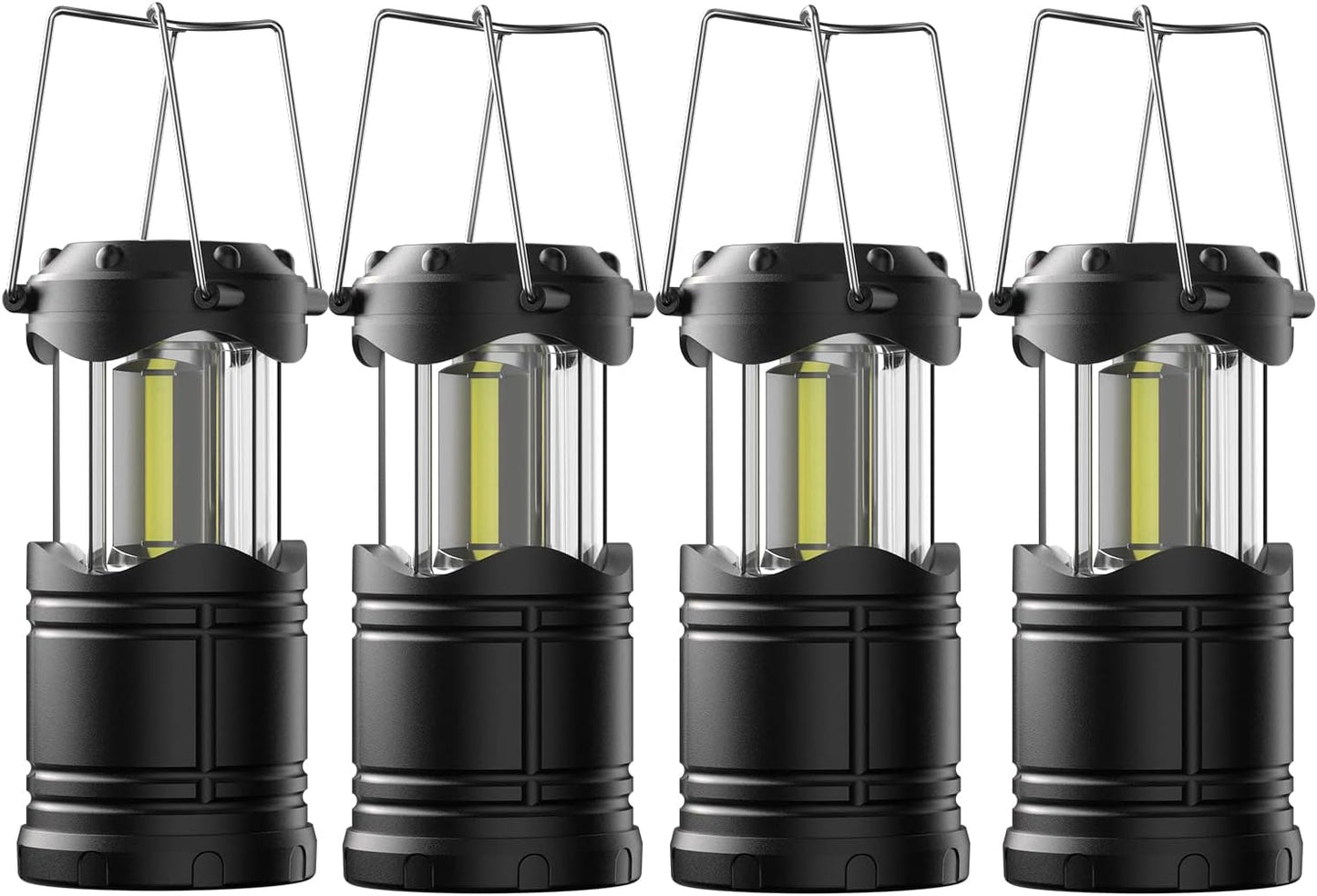 Lichamp LED Camping Lantern, 4 Pack Battery Powered Flashlight for Power Outages, Portable Collapsible Hanging Light Essential for Home, Outdoor, Emergency Lamp Survival Kit Gear for Hurricane, Black