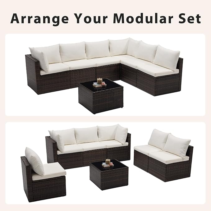 Sweetcrispy 7-Piece Outdoor Patio Sectional Sofa, Modular PE Wicker Outdoor - Image 7