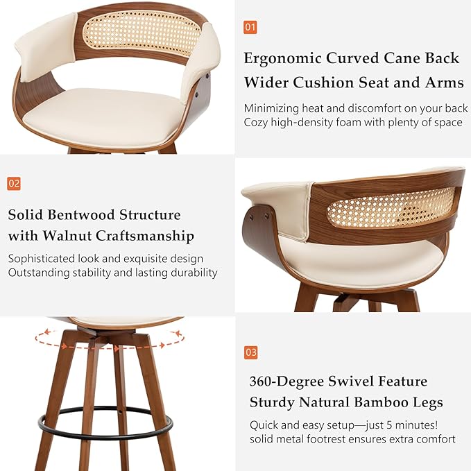 Set of 2 Rattan Swivel Counter Stools - Image 3