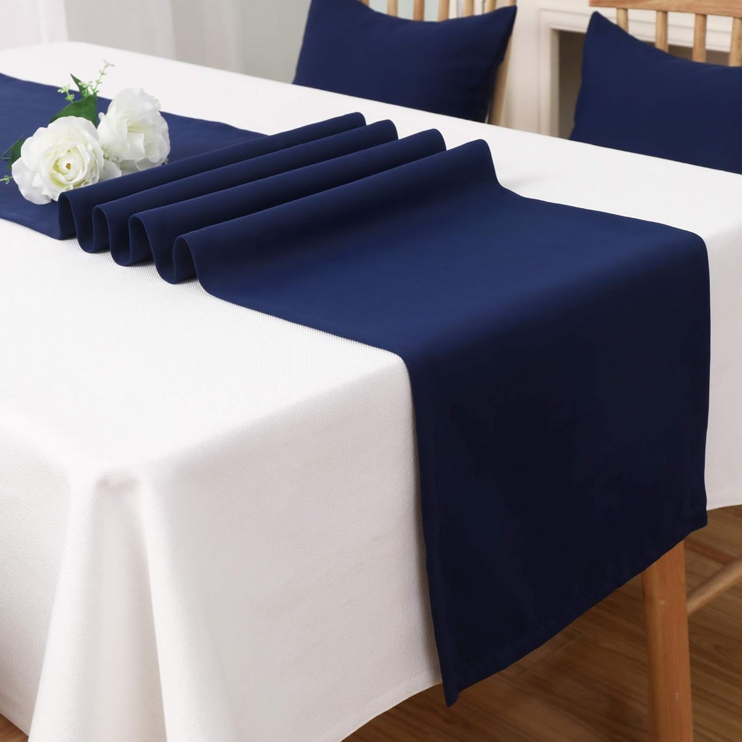 DUALIFE Navy Table Runner 14x72 inch Solid Color Thick Polyester Decorative Cloth Handcrafted for Wedding Party Birthday Graduations Hotel Restaurant Banquet Catering Services Event 2 Pieces