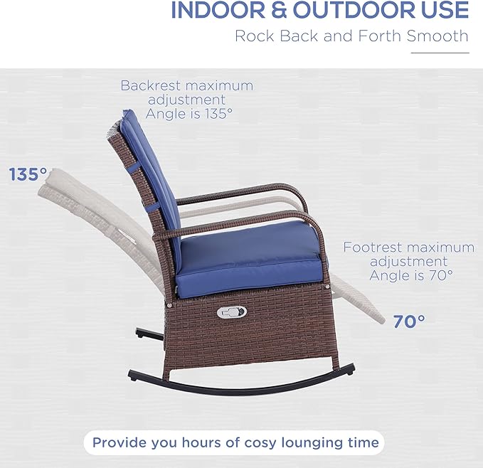 Outsunny Wicker Outdoor Rocking Chair, Patio Recliner - Image 5