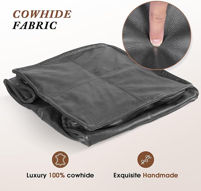 Leather Ottoman, Handmade Stuffed Square Ottoman, Genuine Leather Pouf - Image 6