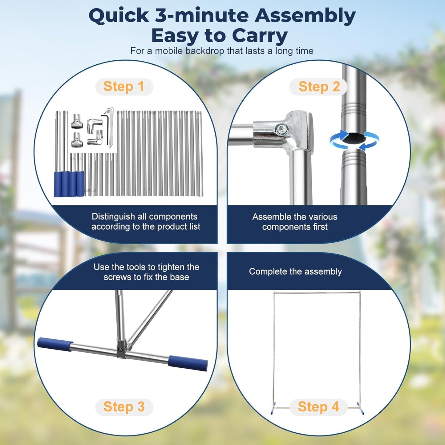 7*5FT Metal Backdrop Stand Kit, Heavy Duty Rustproof Wedding Arch for Indoor/Outdoor, Wide Base for Party/Christmas/Birthday Decorations (Silver)
