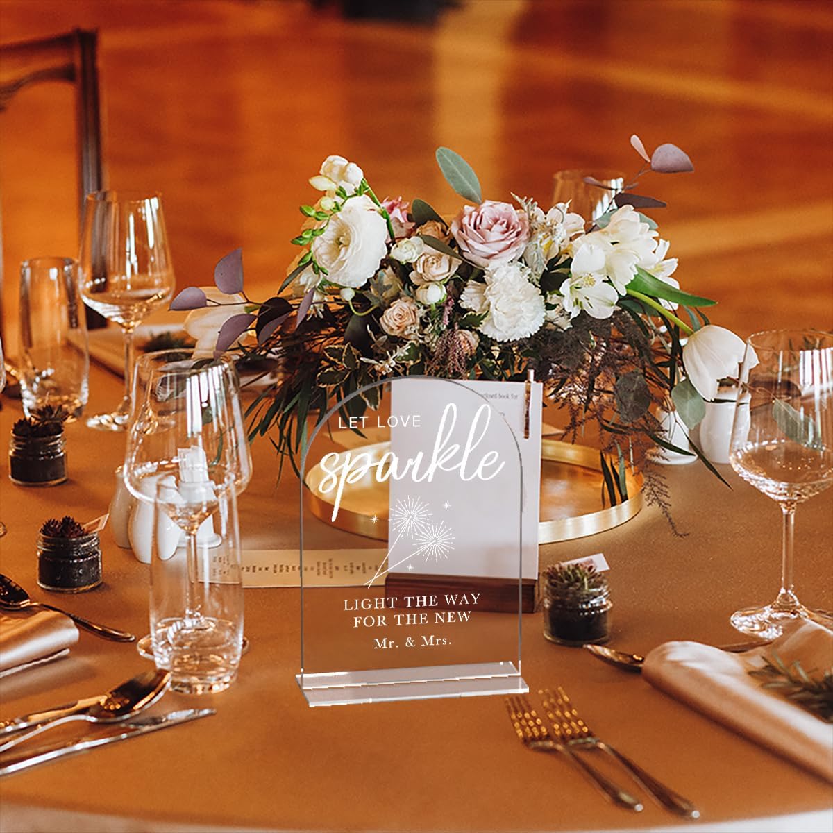 Acrylic Wedding Sign Wedding Signs for Ceremony Let Love Sparkle Sign for Wedding, Modern Calligraphy Arch Acrylic Table Top Sign for Wedding Reception and Event Party Table