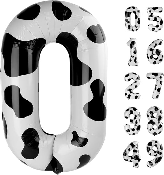 Cow Print Number Balloon Birthday Decorations, 40 inch Number balloon 0-9(Zero-Nine), Cow Balloon for Farm Birthday Party Supplies, Cow Themed birthday party Decorations (Number 0)