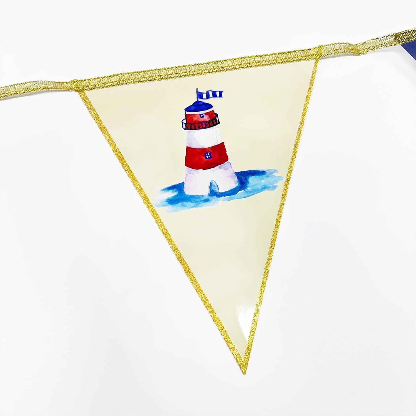 Navy Red Beige Gold Glitter Stamping Paper Pennant Banner Flag Triangle Bunting for Nautical Pirate Ahoy Achor Theme Birthday Baby Shower Wedding Let's Get Nauti Bachelorette Party Decoration Supplies