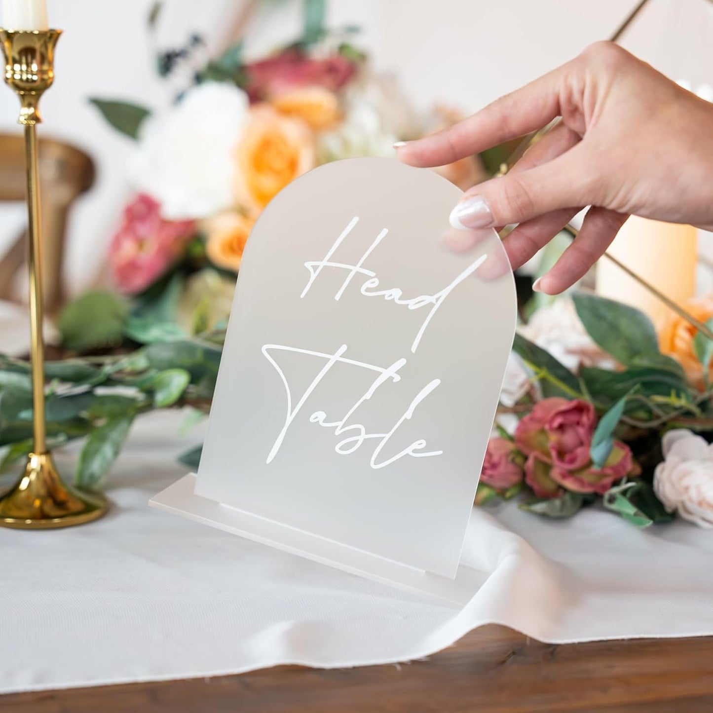 Frosted Arch Acrylic Table Numbers for Wedding Reception - 5" x 7" White Font Centerpiece Set with Holder Stands & Head Table Sign - Anniversary, Event, Party, Wedding set1-10