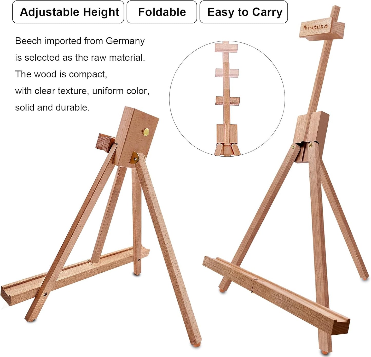 Miratuso Painting Easel, Folding Wooden Tabletop Easel Stand Holds Highest to 22" Canvas, Portable Desktop Easel Suitable for Artists, Beginners, Students