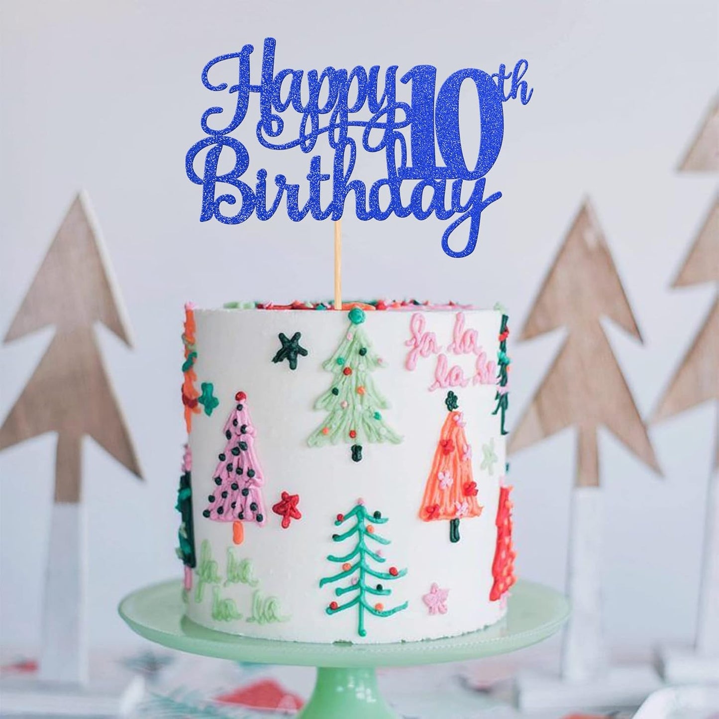 1 PCS Happy 10th Birthday Cake Topper Glitter Cheers to 10 Years Birthday Cake Pick 10 Fabulous Double Digits Cake Decoration for Happy 10th Birthday Theme Party Decorations Supplies Blue