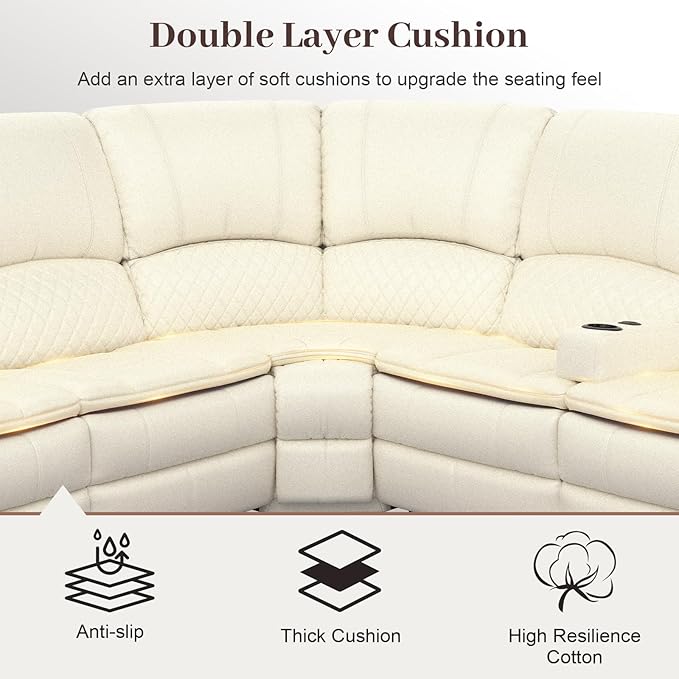 Yolsali Manual Reclining Sectional Sofa Set, 6 Seats Soft Leather Recliner - Image 4