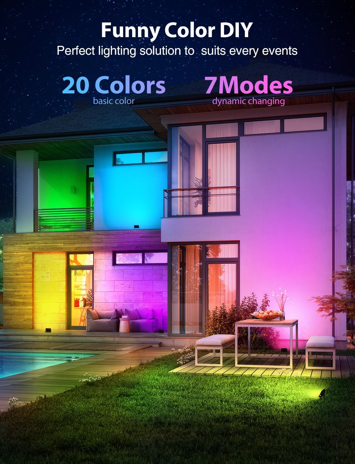 LED Flood Light 600W Equiv, 60W RGB Outdoor Color Changing Stage floodlights with Remote, IP66 Landscape Floor Spotlights, Uplighting Indoor Uplights for Events Party, Timer-DIY Color, 4 Pack