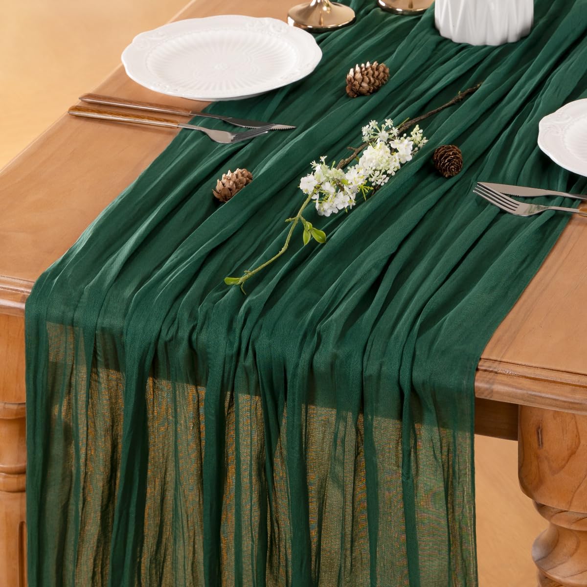 Emerald Green Table Runner Cheesecloth Table Runner 14FT Farmhouse Table Runners 160 Inches Fall Table Decor Dining Room Centerpiece Wedding Boho Baby Shower Birthday