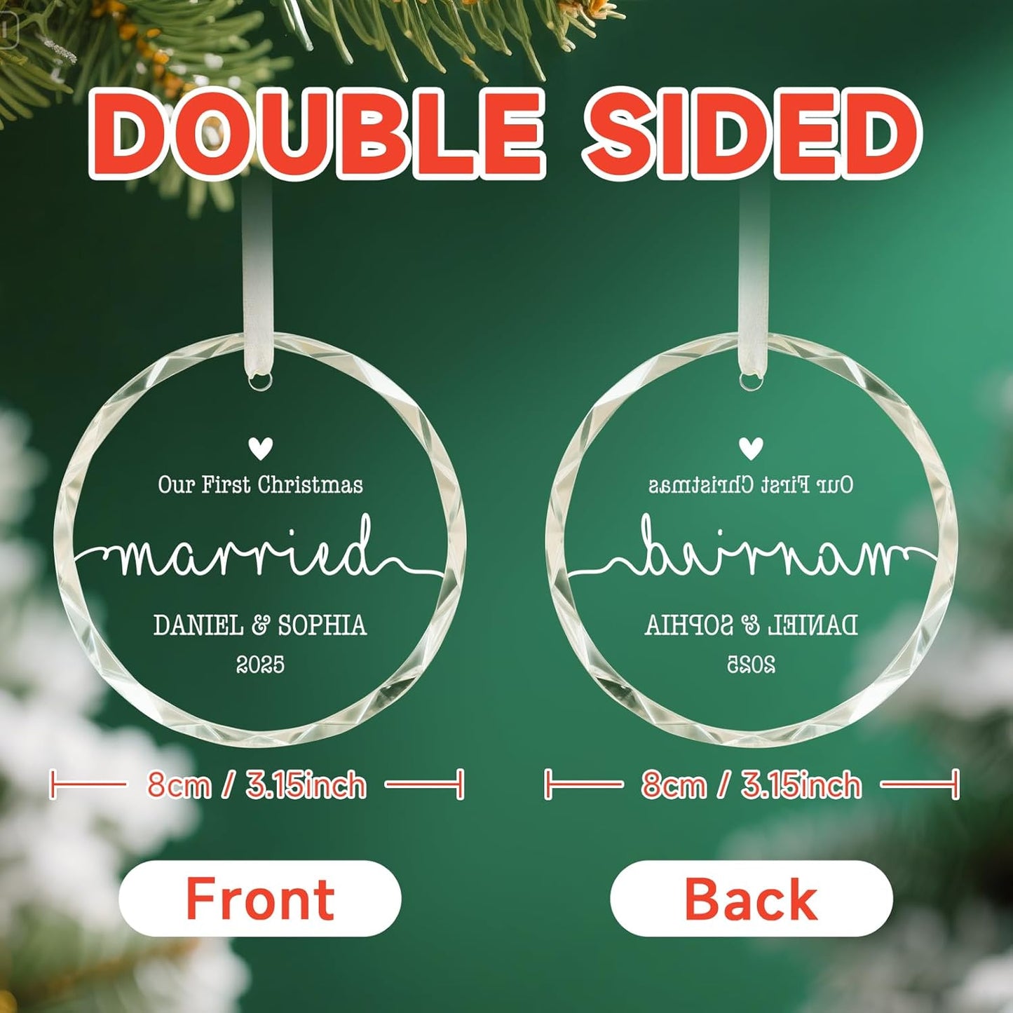 Personalized Wedding Gifts for Couples 2025, Bridal Shower Ideas for Her, Newlywed, Custom First Christmas Married Ornament, Customized Hanging Christmas Tree Ornament 2025