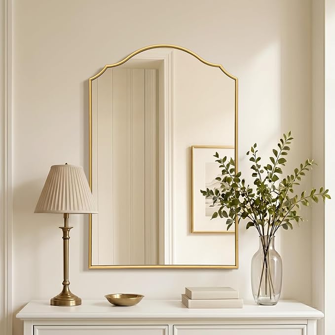 Besdomus Scalloped Gold Mirror for Bathroom: 24"x36" Minimalist Modern Arched - Image 7
