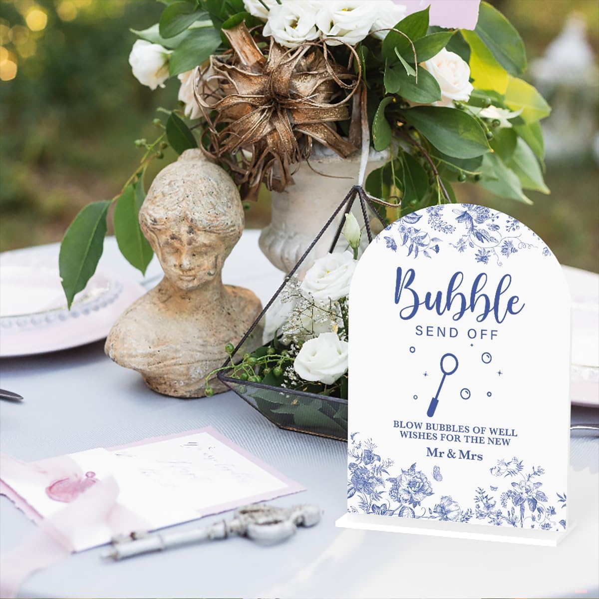 Acrylic Wedding Signs, Dusty Blue Wedding Decor, Blue Weddings Decor, Bubble Send Off Signs for Reception, Modern Calligraphy Arch Acrylic Table Top Sign for Weddings Parties Dinners (White)