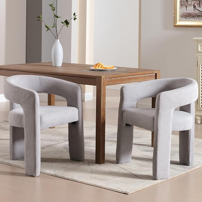 Modern Chenille Dining Chairs Set of 6, Upholstered Barrel Chairs - Image 7
