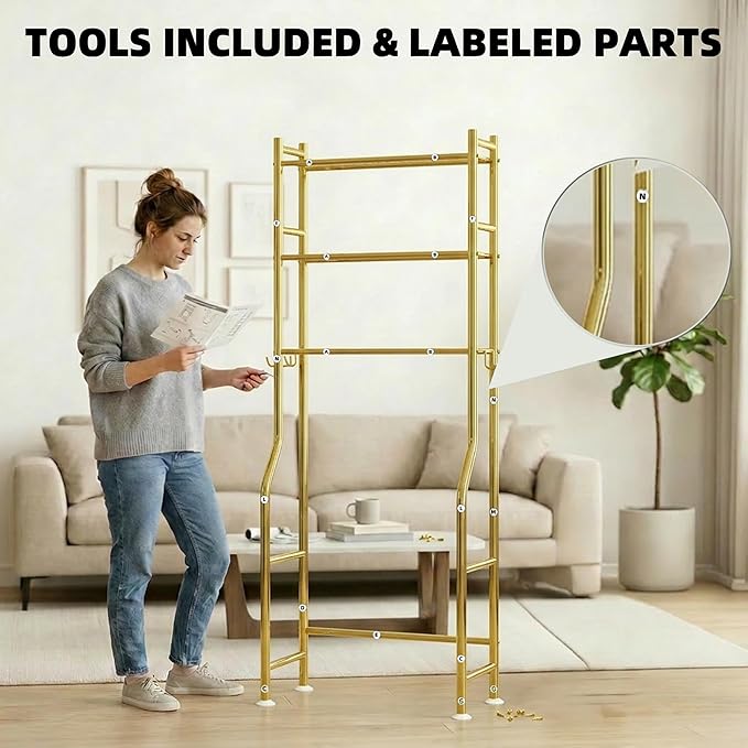 GloTika 3-Tier Over Toilet Storage - 150lb Total Capacity Metal Bathroom - Image 9