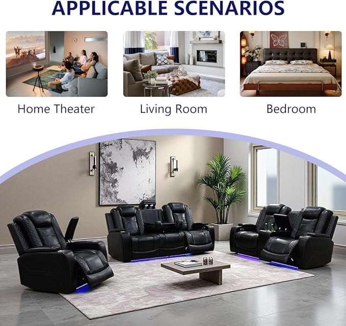 Leather Power Recliner Sofa Set, Living Room Furniture Sets, 2 Piece Reclining - Image 8