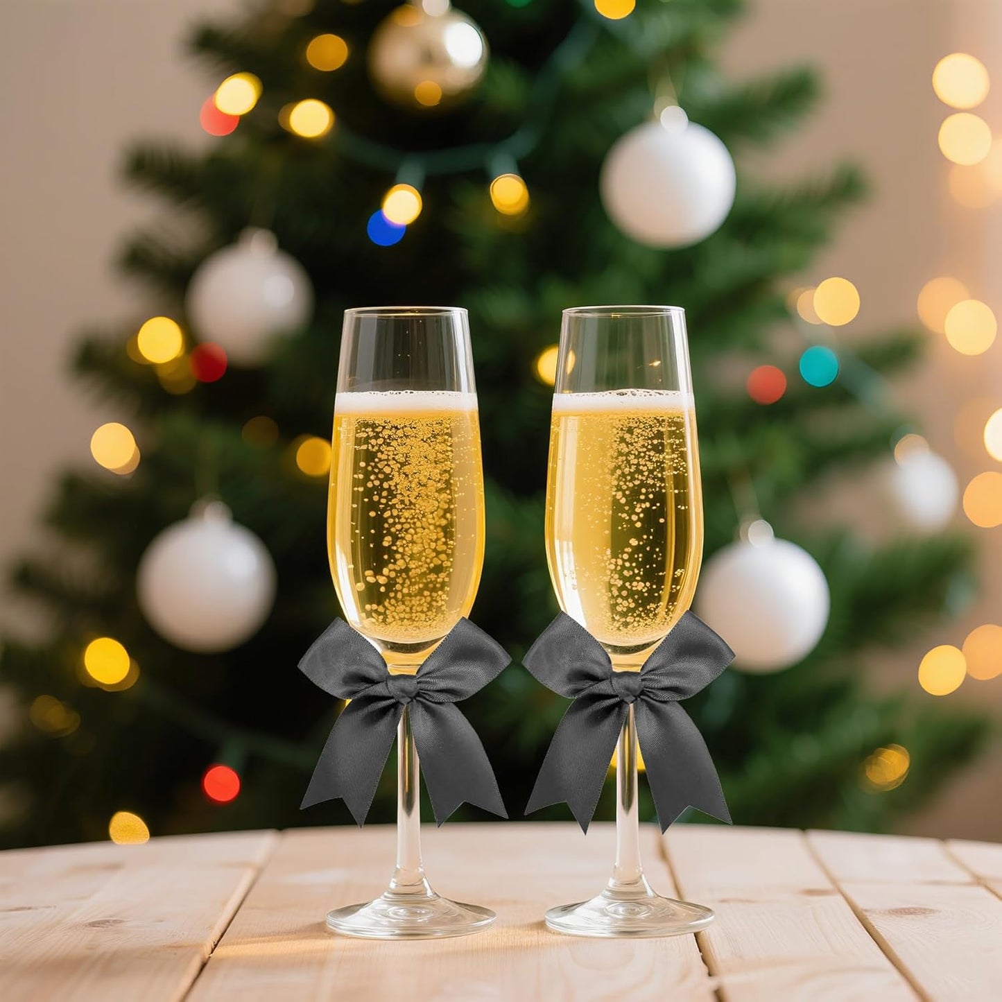 50 PCS Twist Tie Bows Satin Ribbon Bows 3.3 Inch Gift Wrap Bows Craft Bows for Gift Wrapping, Party Decorations Gifts Bag DIY Treat Bags Wedding Decor Baby Shower Christmas (Black)