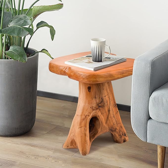 Small Side Table, Unique Design Live Edge Wood Stool, Freeform Natural Plant by HOEGMST