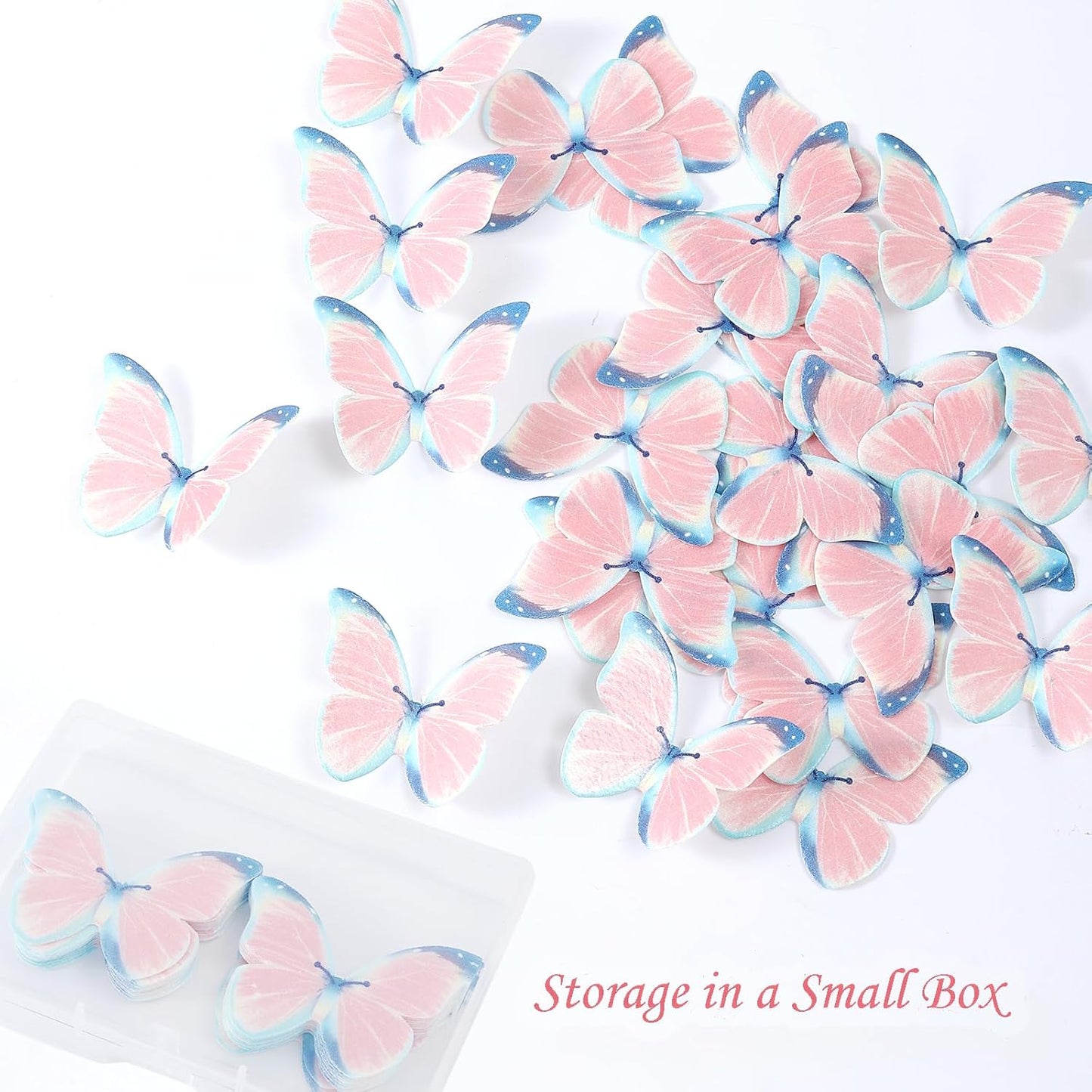 YOcity 48Pcs Edible Butterflies Cake Toppers - Wafer Paper Cupcake Decorations for Wedding, Birthday Party - BLUE