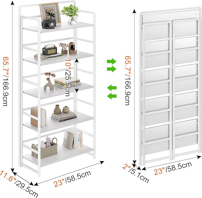 No Assembly Folding Bookshelf, 5 Tiers Collapsible Book Shelf - Image 3