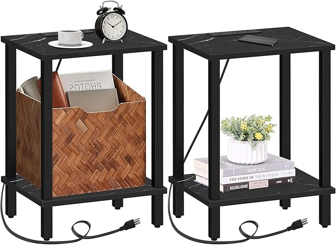 TUTOTAK End Table with Charging Station, Small Side Table, Nightstand Bedside by ChoosetutotakFurnitureBuildYourCozyHome