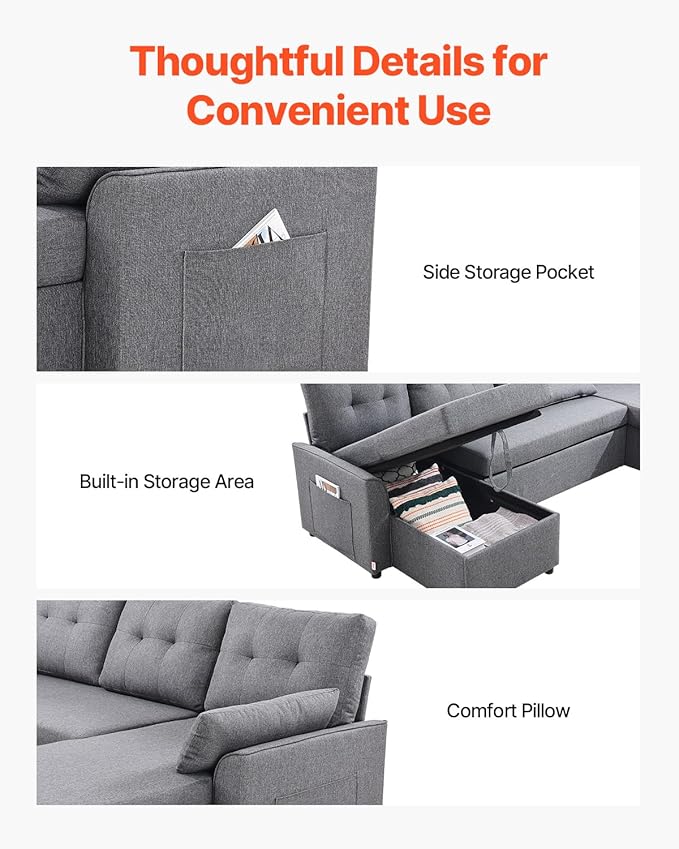 VEVOR U Shaped Sofa Bed, Convertible Sofa Bed - Image 7