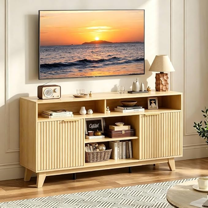 VINGLI Boho Fluted TV Stand for 70 Inch TV, Tall Wooden TV Console - Image 7