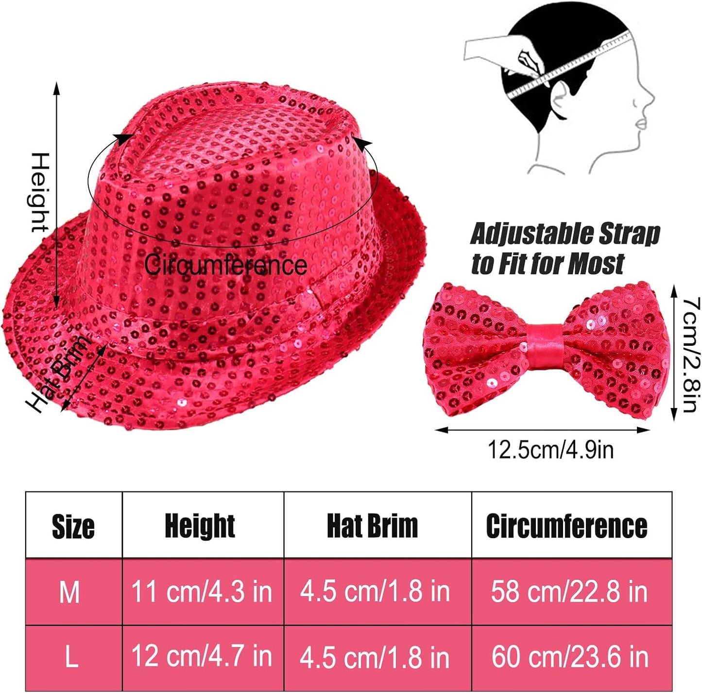 10 Pcs Unisex Sequin Fedora Hat Sequin Bow Ties Set Bling Retro Dance Jazz Cap Funky Party Costume Fedora