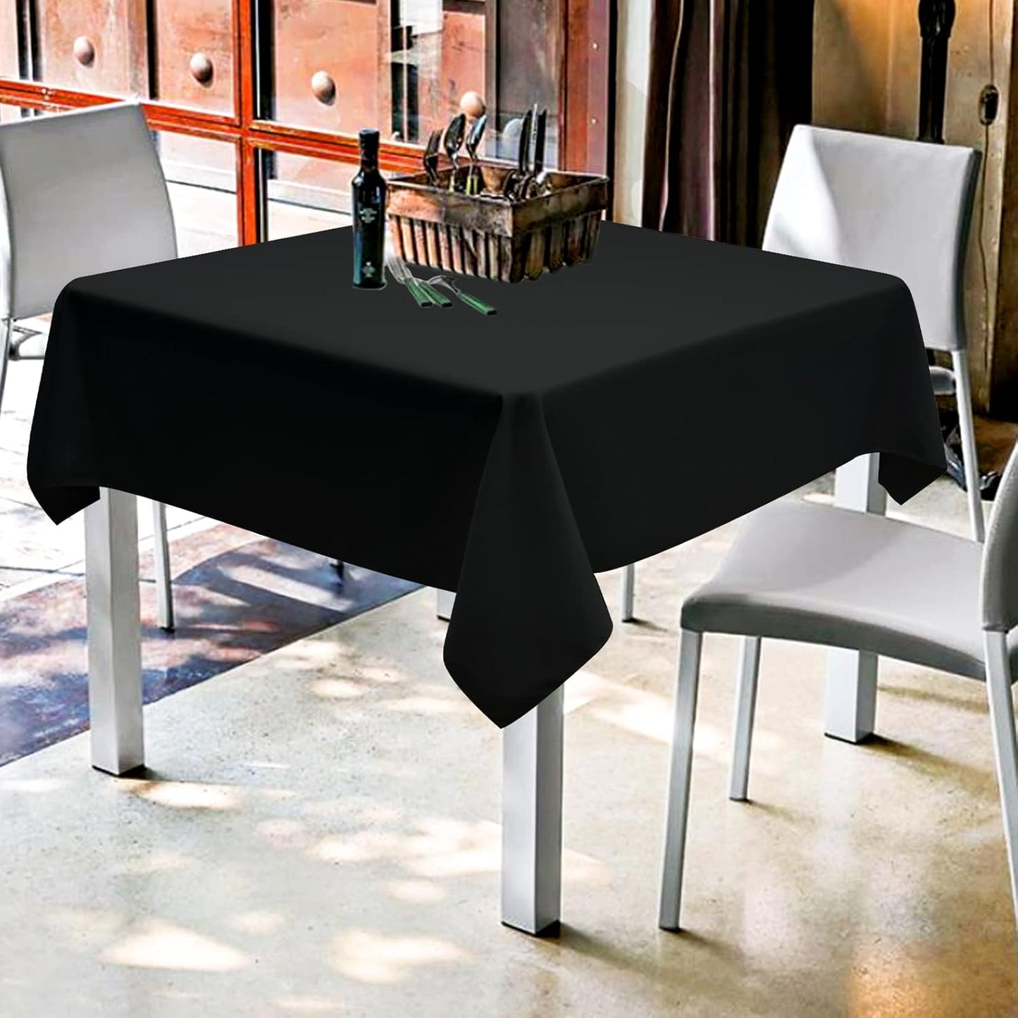 6 Pack Black Square Tablecloths - 52 x 52 Inch, Polyester Table Cover for Square Table, Stain and Wrinkle Resistant Washable Fabric, Restaurant Banquet Party