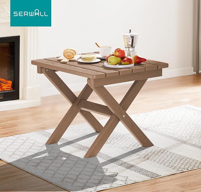 SERWALL Folding Outdoor Side Table, HDPE Adirondack End Table, No Assembly - Image 8