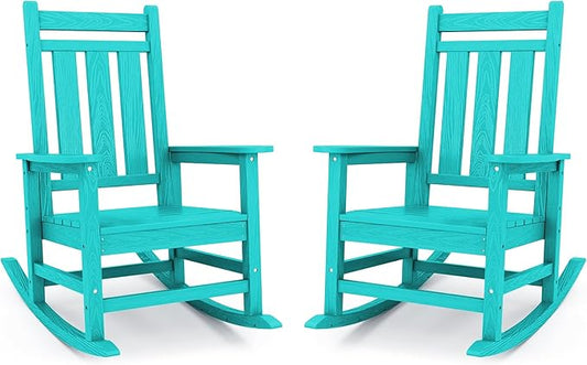 KINGYES Oversized Outdoor Rocking Chair Set of 2, All-Weather Patio Rocking by KINGYES
