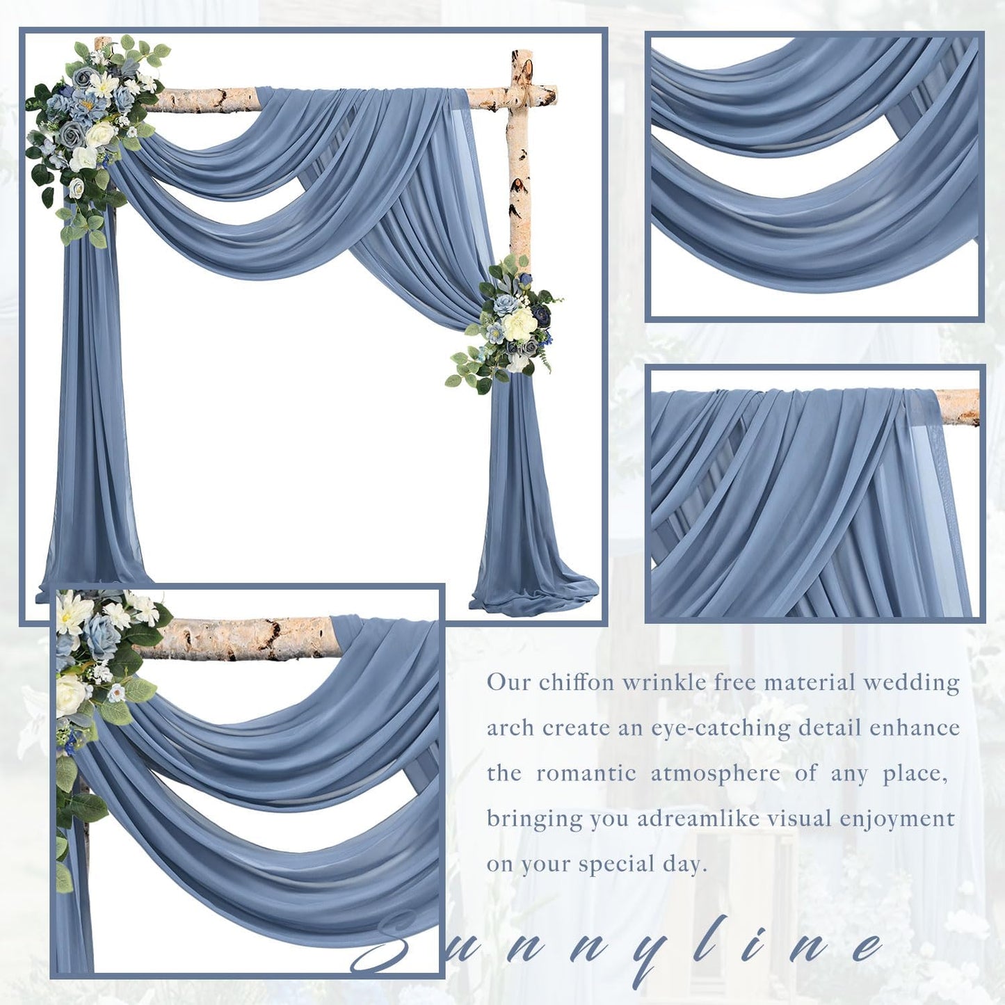 20Ft length x 28" width 2 Panels Wedding Arch Draping Fabric Dusty Blue Arch Drapes Chiffon Fabric Sheer Curtains Backdrop for Party Bridal Decorations Wedding Ceremony Ceiling Stage Reception Decor