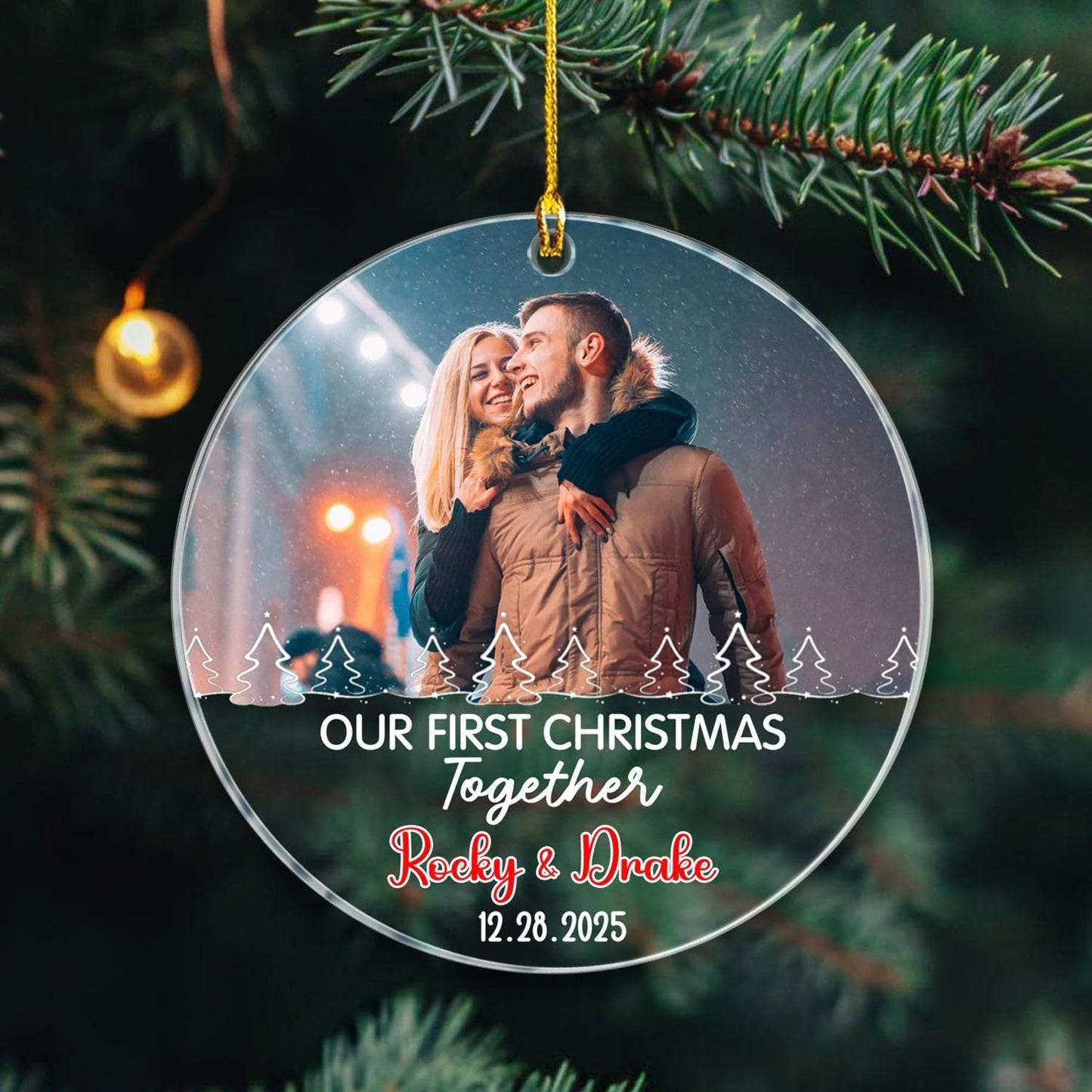 Personalized Our First Christmas Together Ornament 2025, Upload Photo Mr & Mrs Together Ornament Gift for Newlyweds/Couple Married, Customized Name & Date Wedding Anniversary Ornaments for Decor