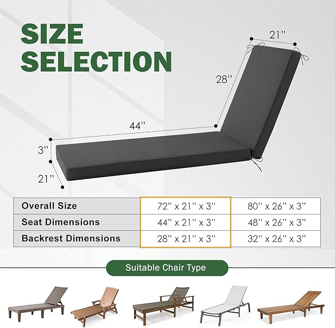 Chaise Lounge Cushions Outdoor, Outdoor Chaise Cushion - Image 3