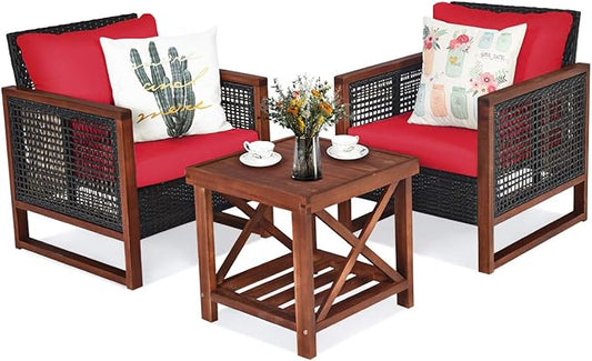 Tangkula 3 Pieces Patio Wicker Furniture Set, Rattan Outdoor Sofa Set by TANGKULA